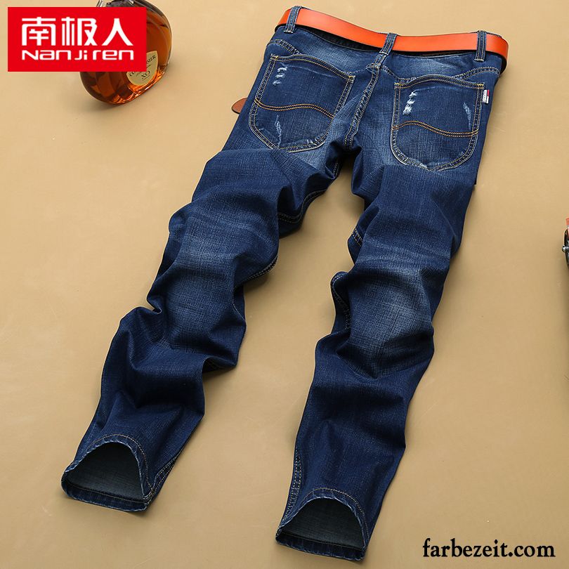 Jeans Herren Hose Gerade Jugend Herbst Feder Einfach Blau