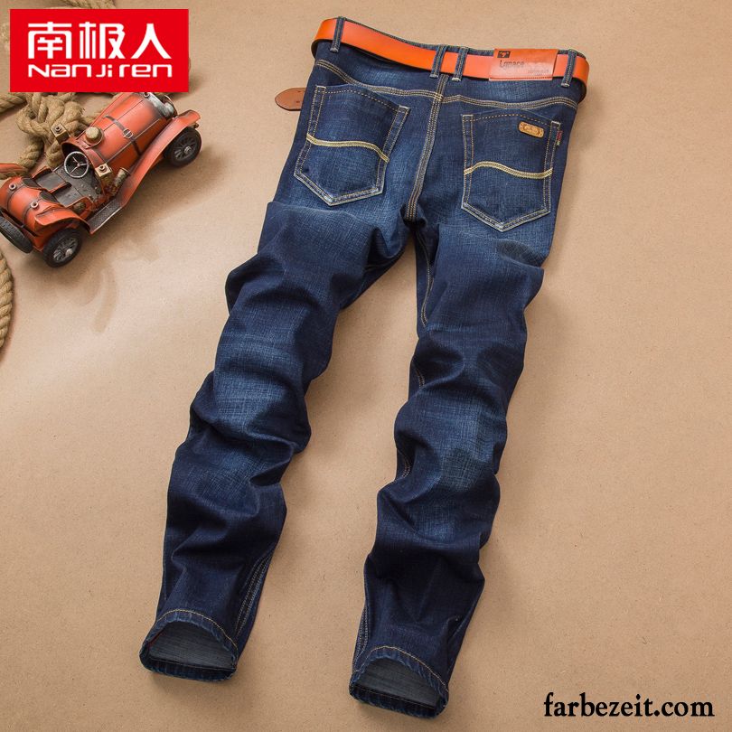 Jeans Herren Hose Gerade Jugend Herbst Feder Einfach Blau