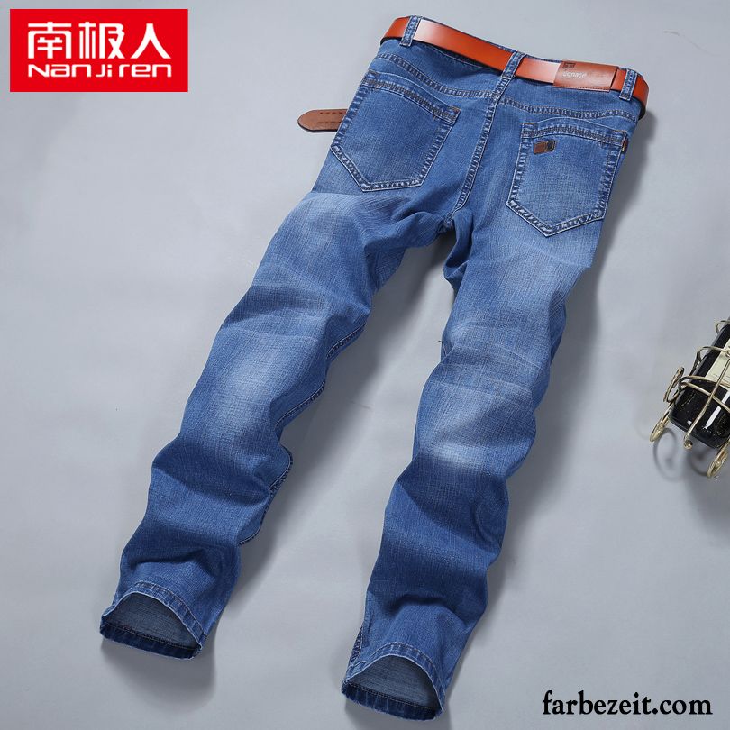 Jeans Herren Hose Gerade Jugend Herbst Feder Einfach Blau