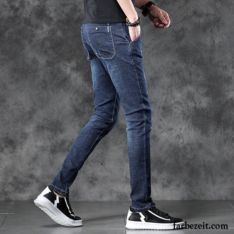 Jeans Herren Jugend Dünn Trend Elastisch Sommer Hose Blau Schwarz