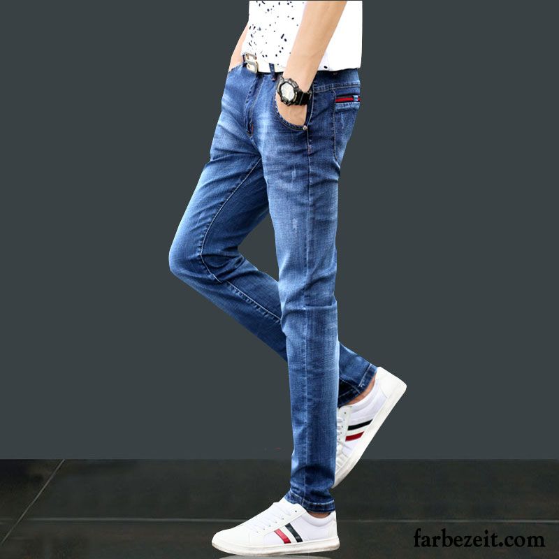 Jeans Herren Lange Gerade Schlank Herbst Schmales Bein Freizeit Blau