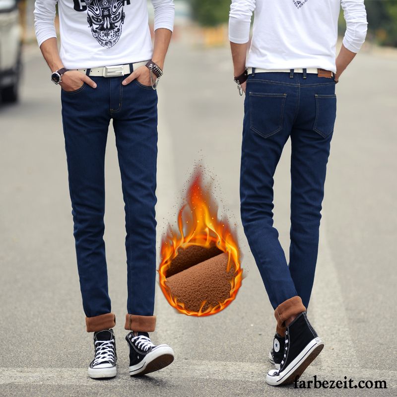 Jeans Herren Loose Fit Jugend Trend Winter Schlank Hose Elastisch Plus Samt Jeans Dünn Lange Verdickung Günstig