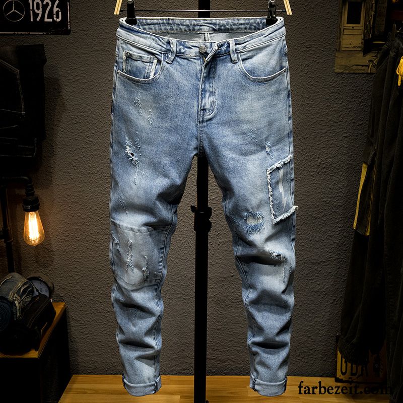 Jeans Herren Löcher Lange Lose Persönlichkeit Klar Trend Blau