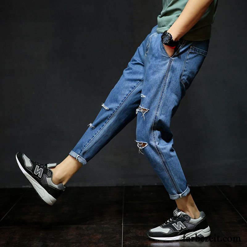 Jeans Herren Löcher Lose Trend Hose Neunte Hose Große Größe Hellblau