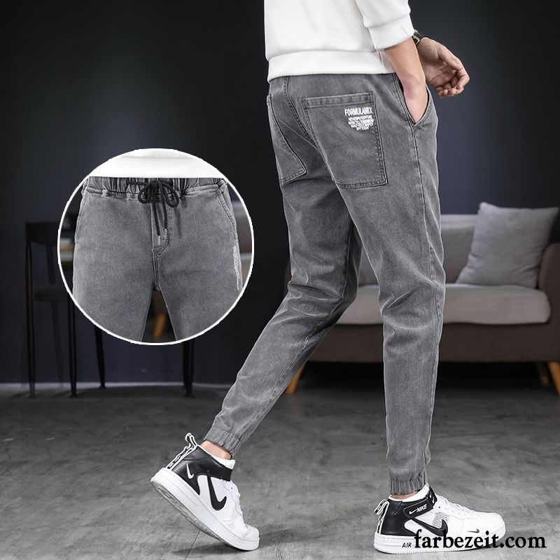 Jeans Herren Neunte Hose Gerade Trend Dünn Löcher Freizeit Schwarz