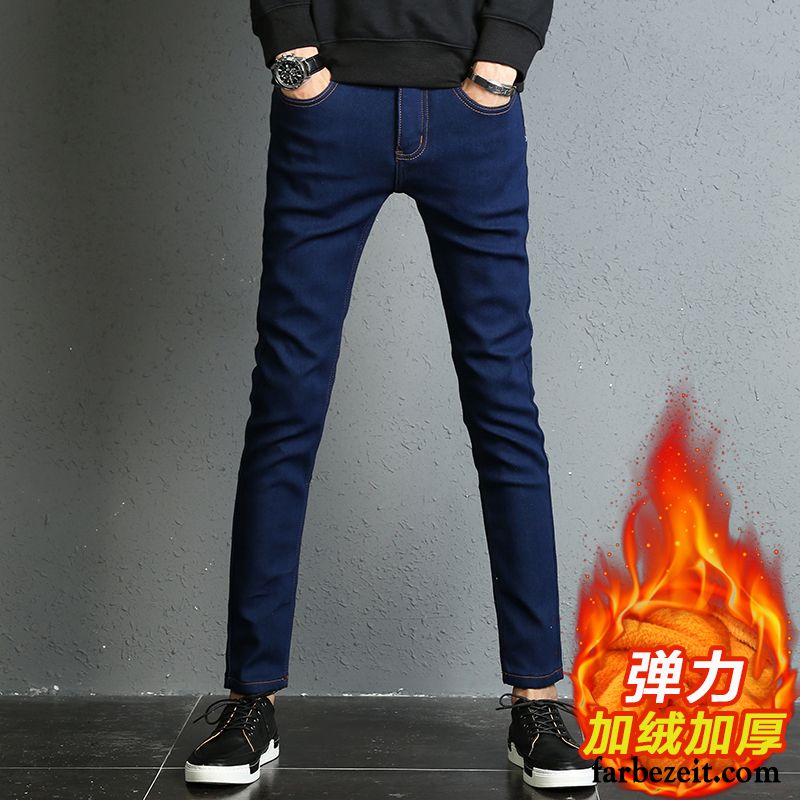 Jeans Herren Slim Fit Elastisch Gerade Herbst Winter Schmales Bein Jeans Plus Samt Schlank Trend Warme Verdickung Sale