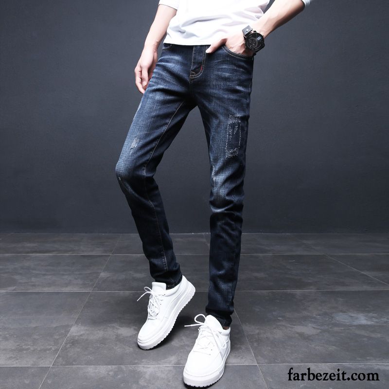 Jeans Herren Slim Fit Jeans Schwarz Jugend Plus Samt Herbst Schlank Viele Hose Trend Verdickung Schmales Bein Winter Günstig