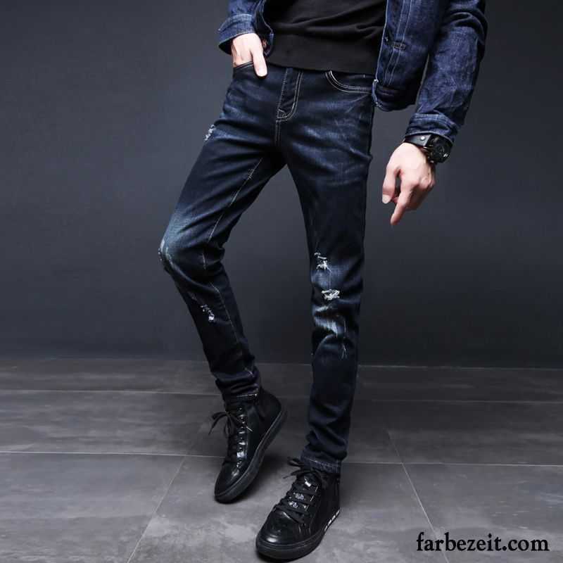 Jeans Herren Slim Fit Jeans Schwarz Jugend Plus Samt Herbst Schlank Viele Hose Trend Verdickung Schmales Bein Winter Günstig