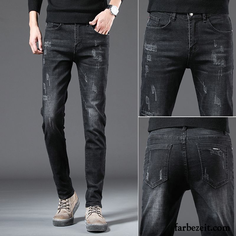 Jeans Herren Trend Hose Lange Schmales Bein Schlank Herbst Schwarz