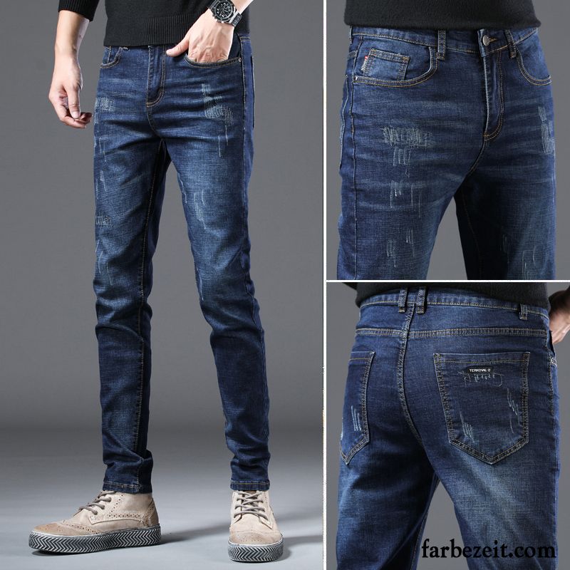 Jeans Herren Trend Hose Lange Schmales Bein Schlank Herbst Schwarz