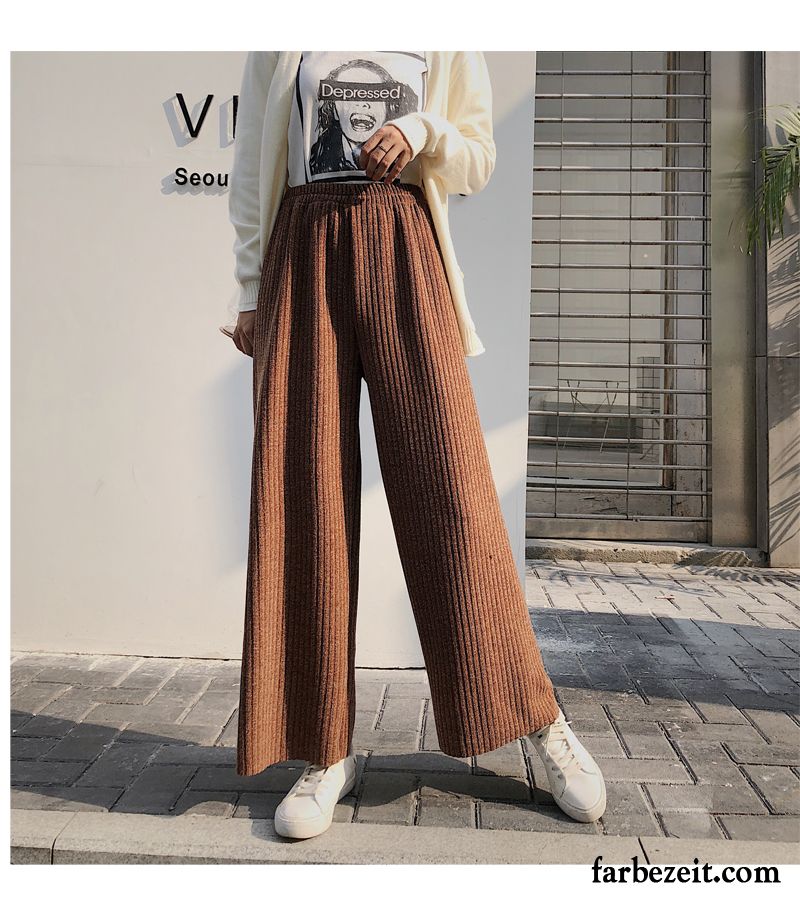 Jeans Hose Damen Hose Winter Freizeit Neu Gerade Lose Neunte Hose Hohe Taille Allgleiches Herbst Stricken Weites Bein Billig