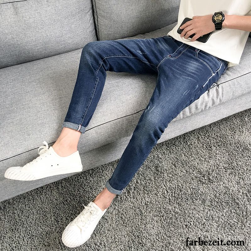 Jeans Hose Kaufen Blau Löcher Herbst Lange Freizeit Schlank Trend Neu Jeans Dünn Herren Elastisch Billig