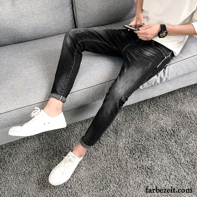 Jeans Hose Kaufen Blau Löcher Herbst Lange Freizeit Schlank Trend Neu Jeans Dünn Herren Elastisch Billig