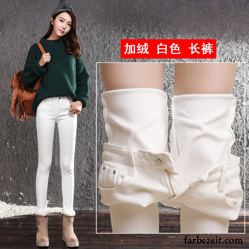 Jeans Hosen Frauen Dünn Damen Winter Hose Weiß Plus Samt Neunte Hose Bleistift Hose Jeans Verdickung Billig