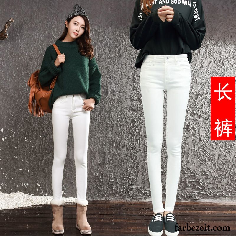 Jeans Hosen Frauen Dünn Damen Winter Hose Weiß Plus Samt Neunte Hose Bleistift Hose Jeans Verdickung Billig