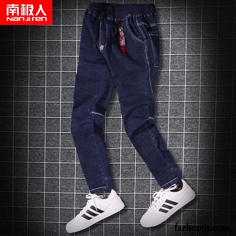 Jeans Hosen Herren Slim Fit Jeans Neunte Hose Schwarz Trend Schlank Schüler Löcher Günstig