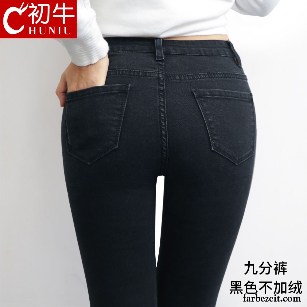 Jeans Low Waist Damen Dünn Hose Winter Herbst Schwarz Neu Plus Samt Verdickung Jeans Neunte Hose Hohe Taille Sale