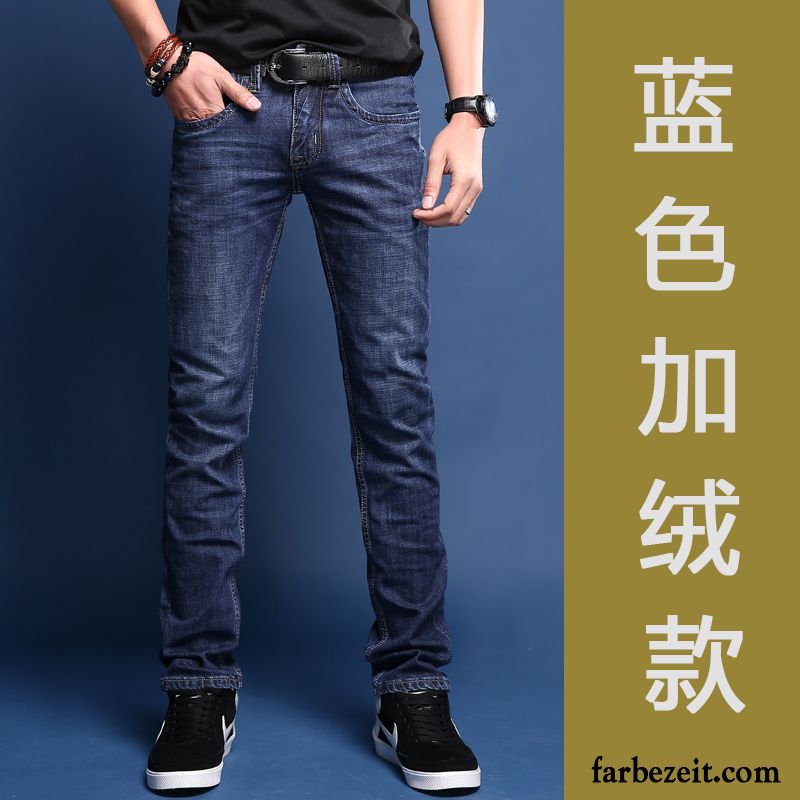 Jeans Männer Slim Fit Dünn Jugend Plus Samt Herren Hose Elastisch Lange Trend Schlank Schwarz Gerade Jeans Winter Billig