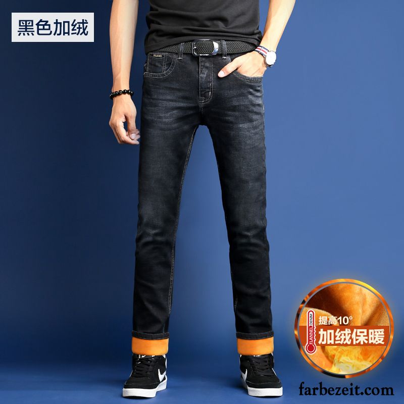 Jeans Männer Slim Fit Dünn Jugend Plus Samt Herren Hose Elastisch Lange Trend Schlank Schwarz Gerade Jeans Winter Billig