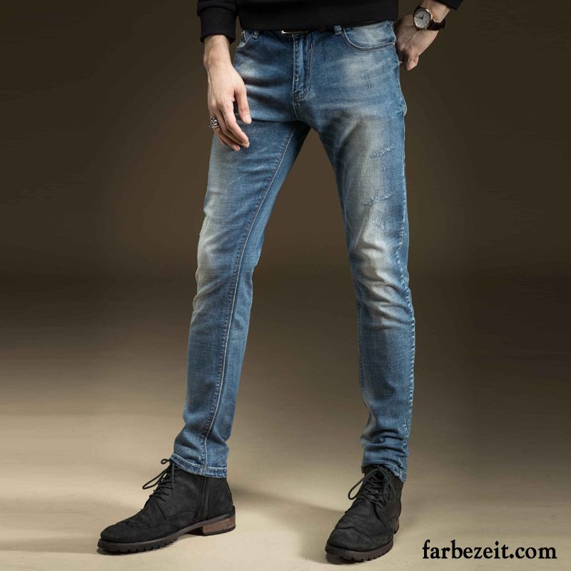 Jeans Straight Fit Herren Herbst Jugend Jeans Elastisch Hose Dünn Gerade Trend Winter Schlank Lange