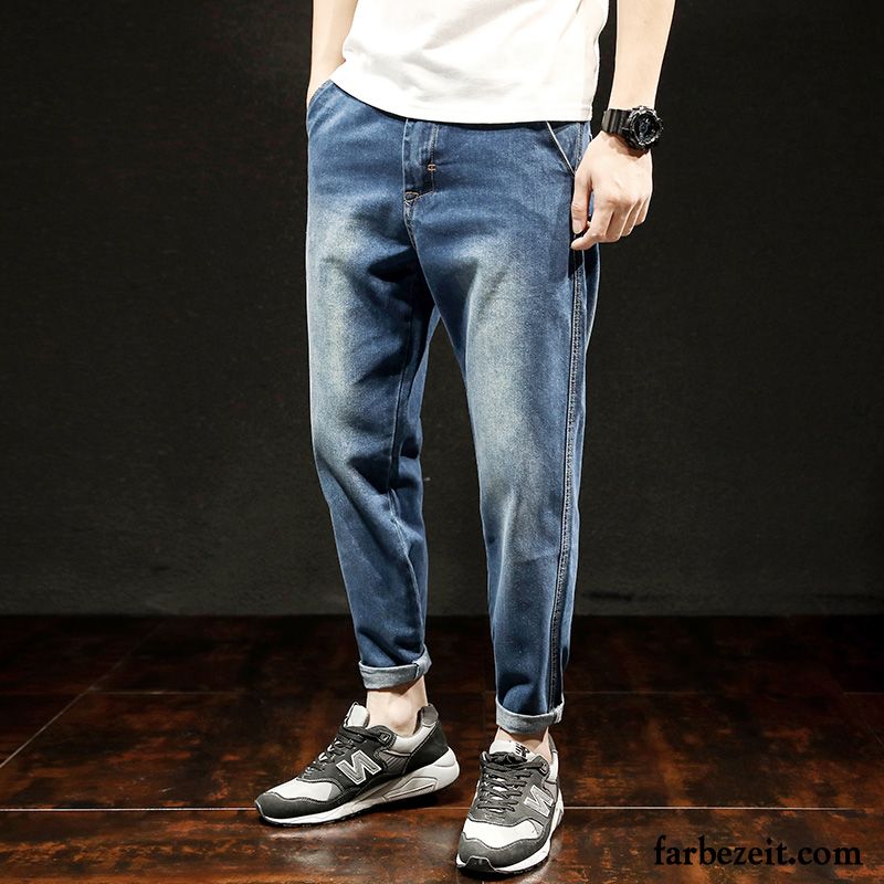 Jeans Straight Fit Herren Persönlichkeit Schmales Bein Harlan Hose Große Größe Freizeit Löcher Jeans Lose Trend Blau Neunte Hose Kaufen