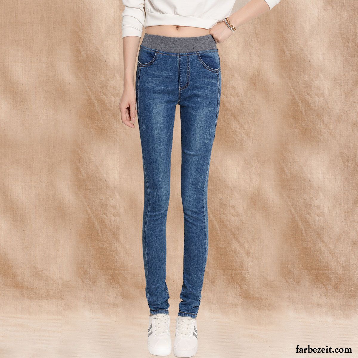 Jeans Style Damen Dünn Jeans Hose Elastisch Trend Plus Samt Bleistift Hose Schwarz Winter Herbst Schlank Billig