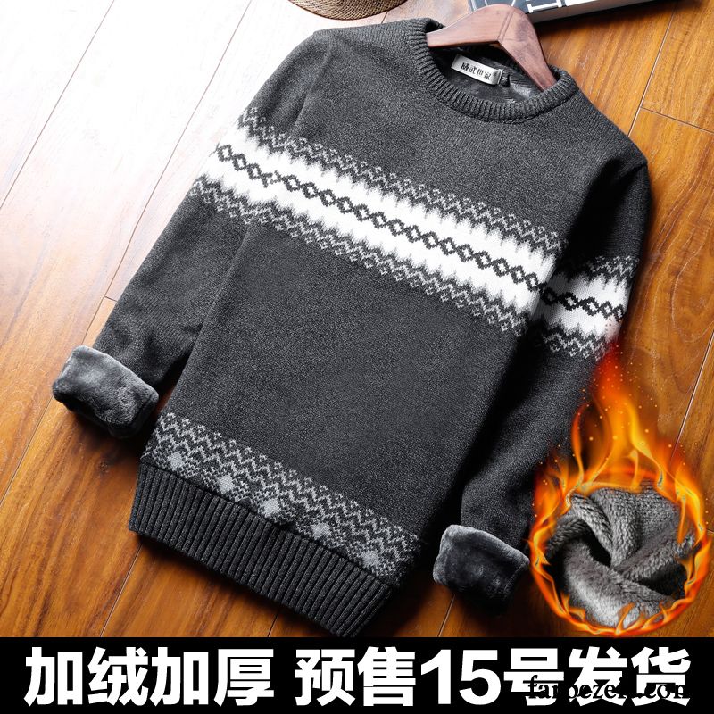 Kapuzen Cardigan Herren Verdickung Pullover Trend Schüler Rundhals Strickwaren Winter Plus Samt Billig