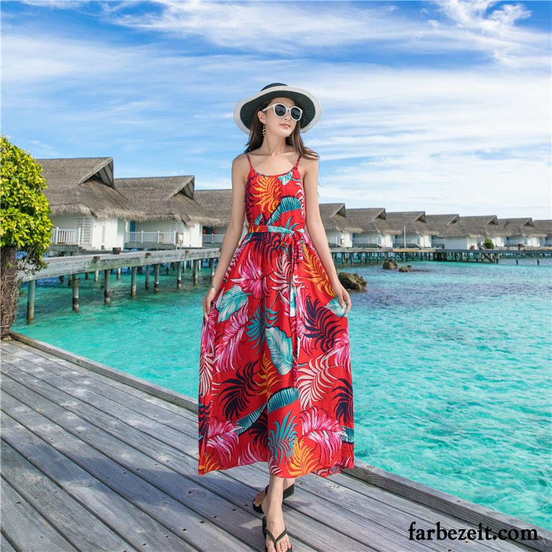 Kleid Mit Spitze Blau Langer Rock Kleider Leibchen Damen Sommer Große Größe Dünn Rote Strand Günstig