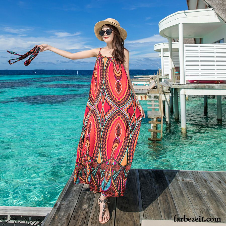 Kleid Mit Spitze Blau Langer Rock Kleider Leibchen Damen Sommer Große Größe Dünn Rote Strand Günstig