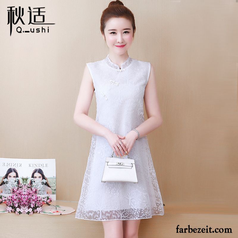 Kleider Damen Chinesischer Stil Cheongsam Neu Sommer Retro Weiß