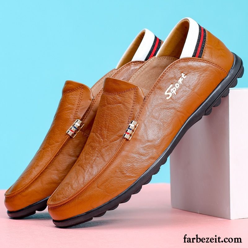 Klettverschluss Schuhe Herren Atmungsaktiv Slip-on Feder Leder Casual Schuhe Trend Echtleder Faul Lederschue