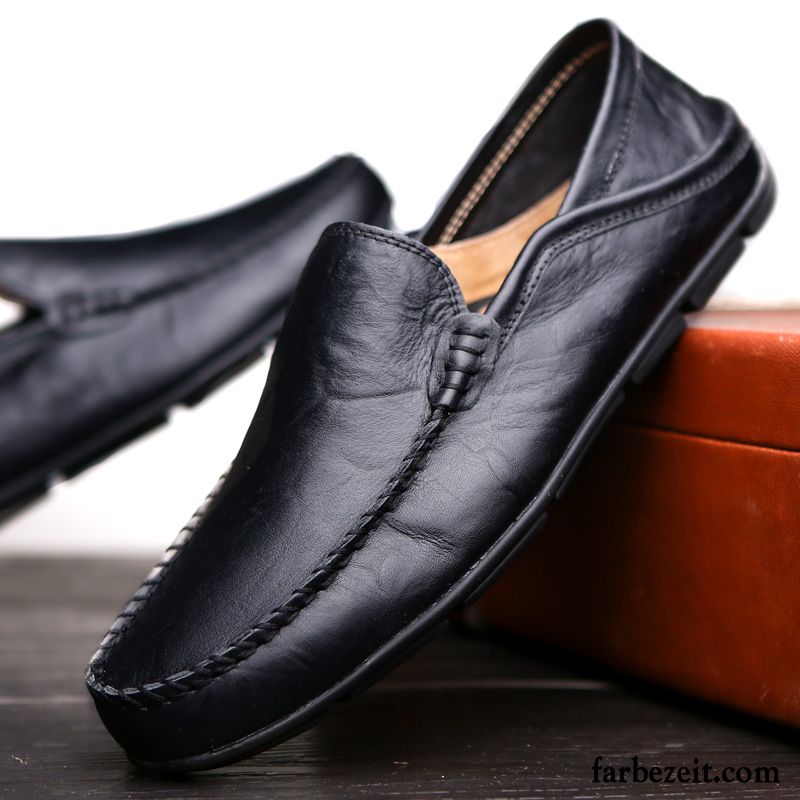 Klettverschluss Schuhe Herren Atmungsaktiv Slip-on Feder Leder Casual Schuhe Trend Echtleder Faul Lederschue