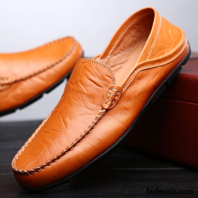 Klettverschluss Schuhe Herren Atmungsaktiv Slip-on Feder Leder Casual Schuhe Trend Echtleder Faul Lederschue