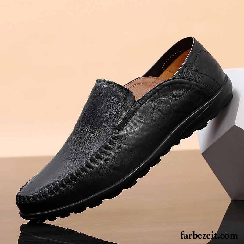 Klettverschluss Schuhe Herren Atmungsaktiv Slip-on Feder Leder Casual Schuhe Trend Echtleder Faul Lederschue