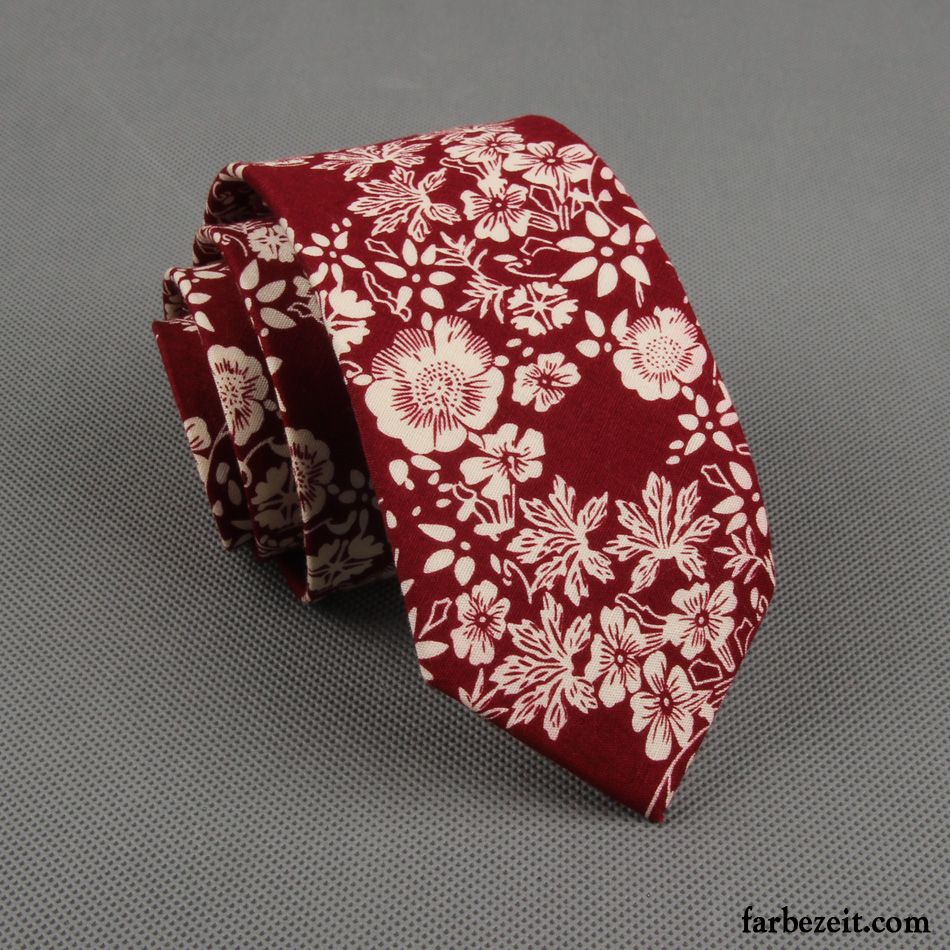 Krawatte Herren Trend Blumen Stoff 100% Baumwolle Schmale England Rot
