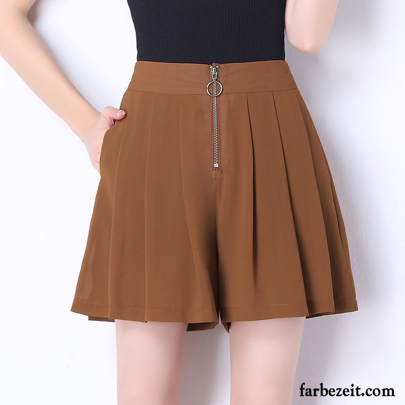 Kurze Hosen Damen Freizeit Dünn Chiffon Neu Hohe Taille Sommer Khaki