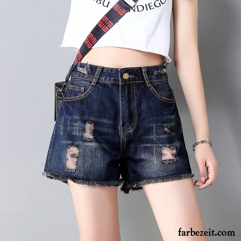 Kurze Hosen Damen Hot Pants Schüler Lose Trend Hohe Taille Sommer Blau