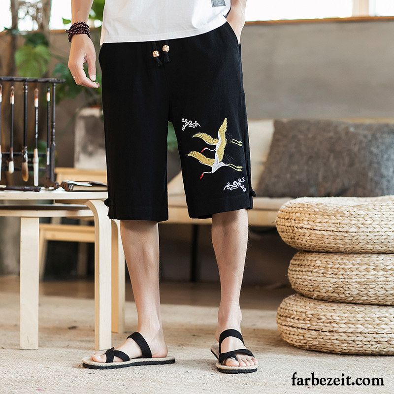 Kurze Hosen Herren Freizeit Chinesischer Stil Geschnittene Hose Trend Weites Bein Sommer Khaki Sandfarben