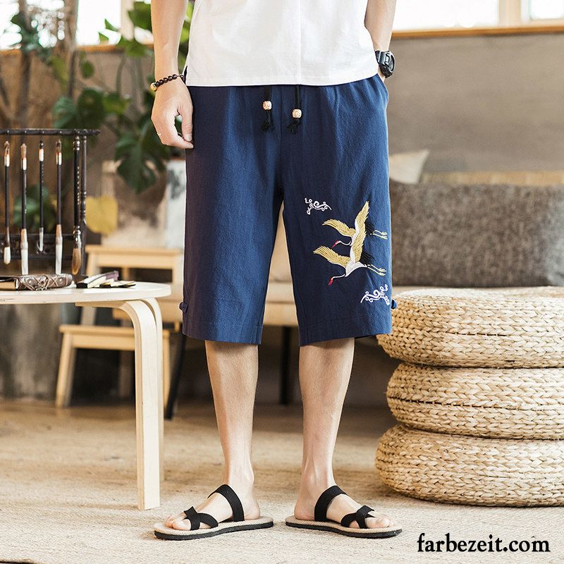 Kurze Hosen Herren Freizeit Chinesischer Stil Geschnittene Hose Trend Weites Bein Sommer Khaki Sandfarben