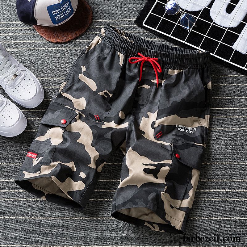 Kurze Hosen Herren Neu Freizeit Lose Allgleiches Trend Sommer Camouflage Khaki