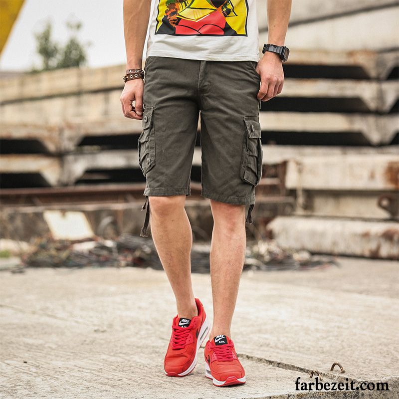 Kurze Hosen Herren Neu Sommer Geschnittene Hose Trend Freizeit Werkzeugbau Camouflage Hellgrün