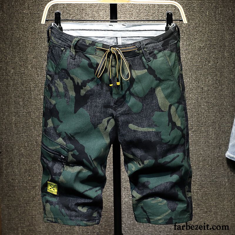 Kurze Hosen Herren Sommer Elastisch Rein Werkzeugbau Baumwolle Retro Camouflage Blau