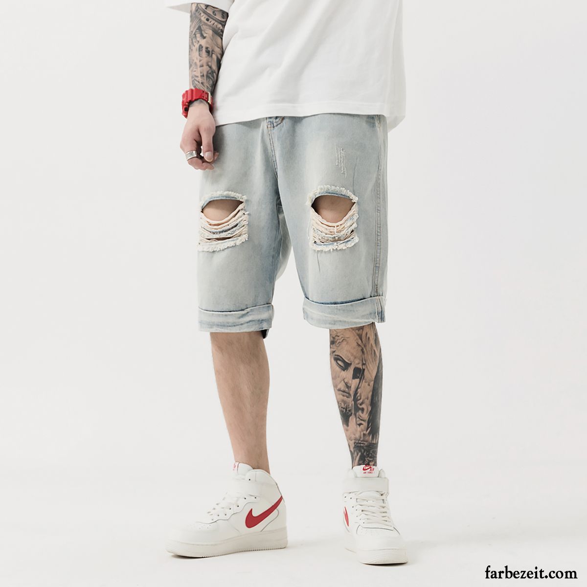 Kurze Hosen Herren Sommer Löcher Retro Freizeit Trend Lose