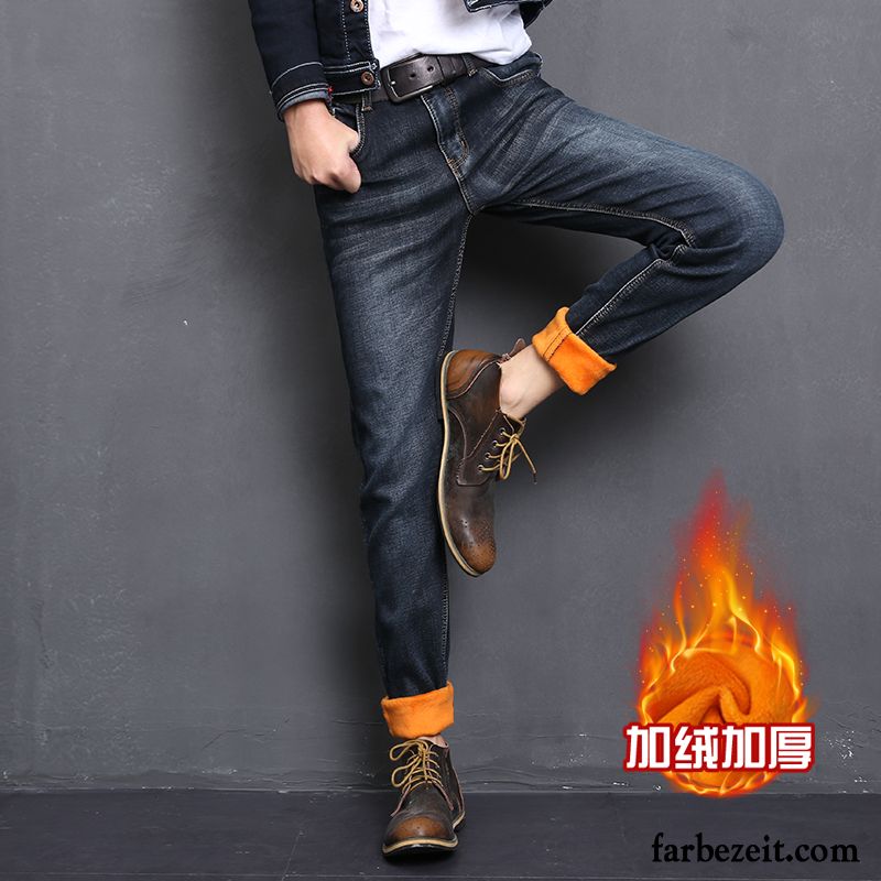 Kurze Hosen Männer Jeans Jeans Herren Freizeit Herbst Elastisch Schlank Verdickung Lange Retro Plus Samt Gerade Schmales Bein Jugend Hose Winter Kaufen