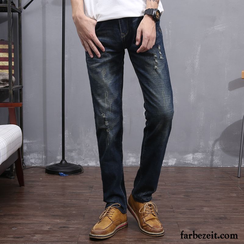 Kurze Hosen Männer Jeans Jeans Herren Freizeit Herbst Elastisch Schlank Verdickung Lange Retro Plus Samt Gerade Schmales Bein Jugend Hose Winter Kaufen