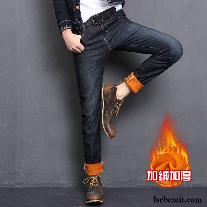 Kurze Hosen Männer Jeans Jeans Herren Freizeit Herbst Elastisch Schlank Verdickung Lange Retro Plus Samt Gerade Schmales Bein Jugend Hose Winter Kaufen