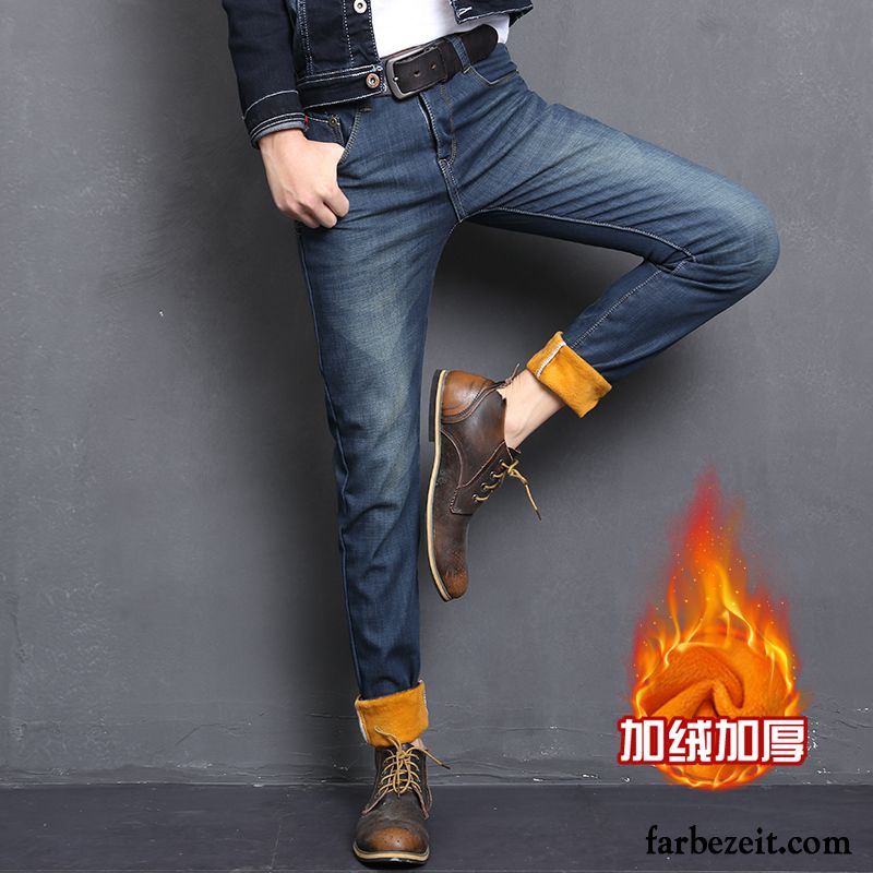 Kurze Hosen Männer Jeans Jeans Herren Freizeit Herbst Elastisch Schlank Verdickung Lange Retro Plus Samt Gerade Schmales Bein Jugend Hose Winter Kaufen