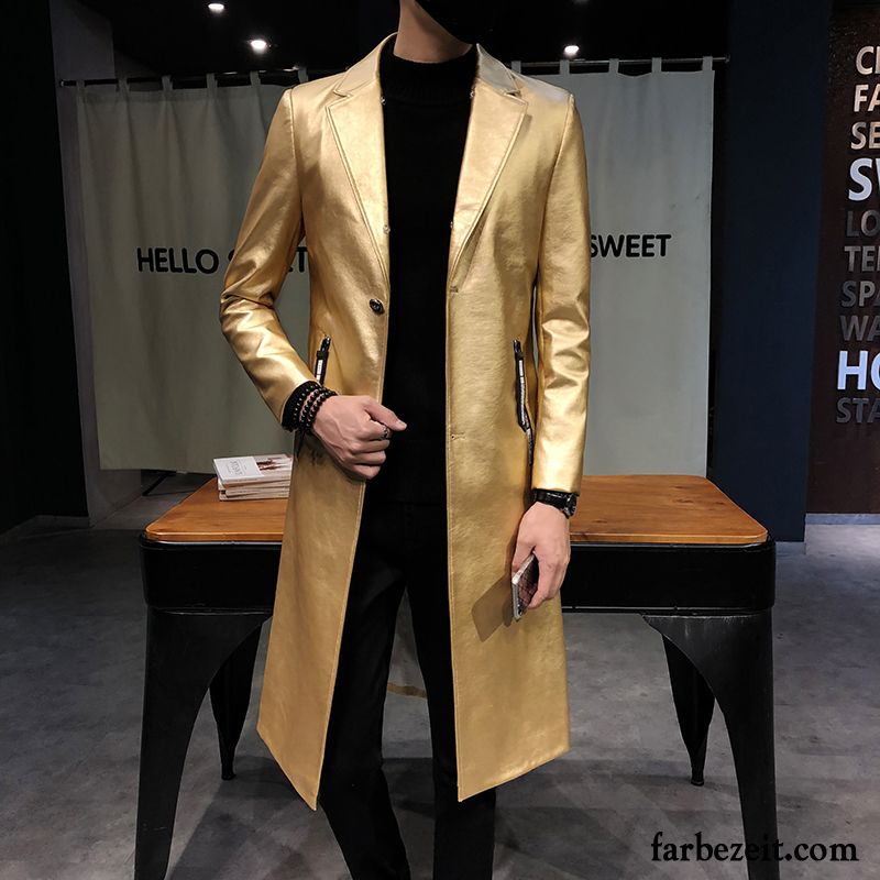 Kurzmäntel Herren Sommer Mäntel Herbst Langer Abschnitt Freizeit Golden Feder Überzieher Neu Trend Leder Verkaufen