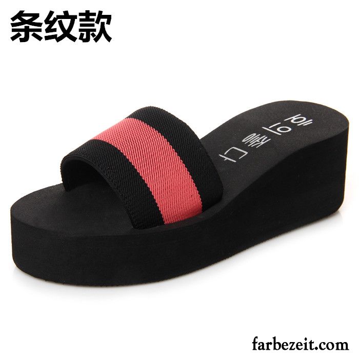 Kuschel Hausschuhe Damen Gummi Rutschsicher Pantolette Casual Keilschuhe Strand Wasserdichte Plattform Täglich Sommer Erhöht Hausschuhe Streifen Dicke Sohle Billig