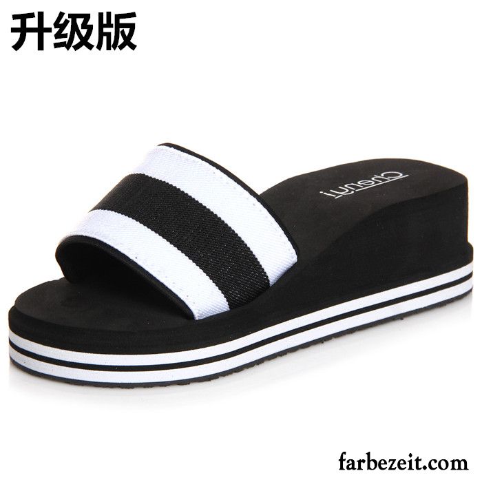 Kuschel Hausschuhe Damen Gummi Rutschsicher Pantolette Casual Keilschuhe Strand Wasserdichte Plattform Täglich Sommer Erhöht Hausschuhe Streifen Dicke Sohle Billig